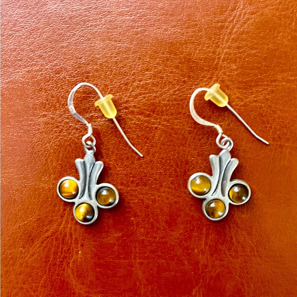 925 Sterling Silver Drop Dangle Women Earrings Tiger Eye stones